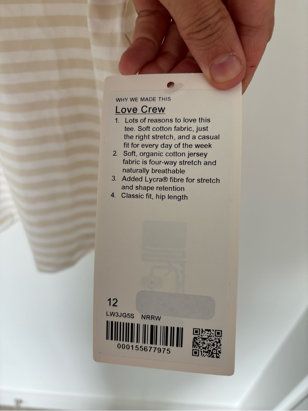Lululemon Love Crew Tee – White/Light Beige Stripe – Size 12 – NWT - Picture 3 of 6